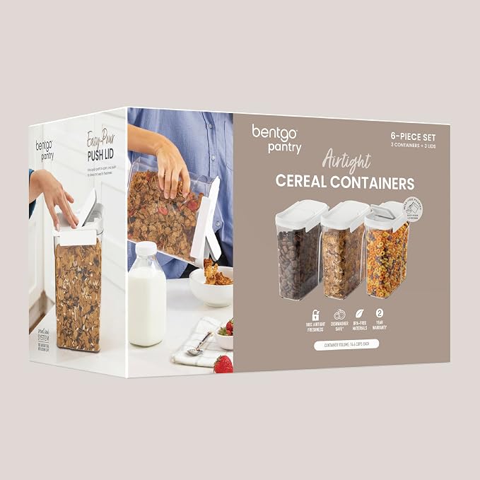 Bentgo Pantry - 6-Piece Airtight Cereal Containers, Easy Push & Pour Lid - Image 7