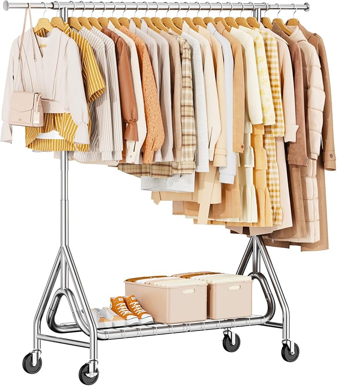 Heavy Duty Clothing Rack, Metal Clothes Rack Load 450 LBS, Rolling Coat Racks by JIEJIERUI