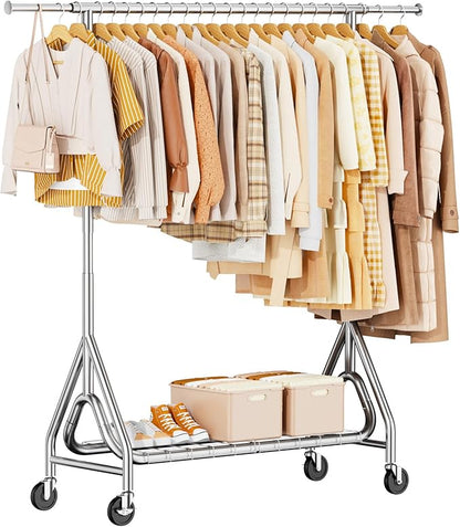 Heavy Duty Clothing Rack, Metal Clothes Rack Load 450 LBS, Rolling Coat Racks by JIEJIERUI