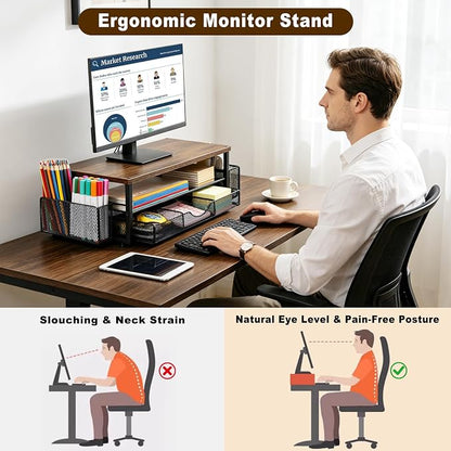Wooden Monitor Stand Riser 2-Tier Desk Organizer - Image 5