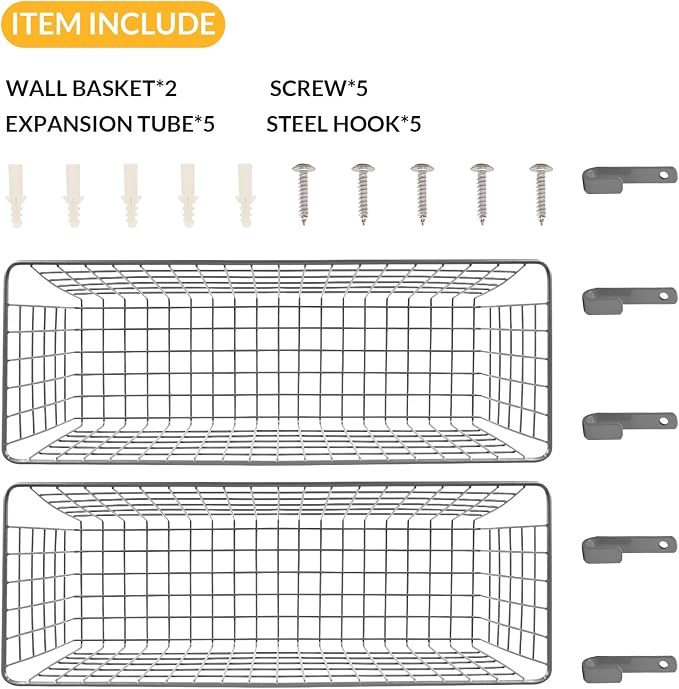 2 Sets Grey Extra Large Hanging Wall Basket - Image 4