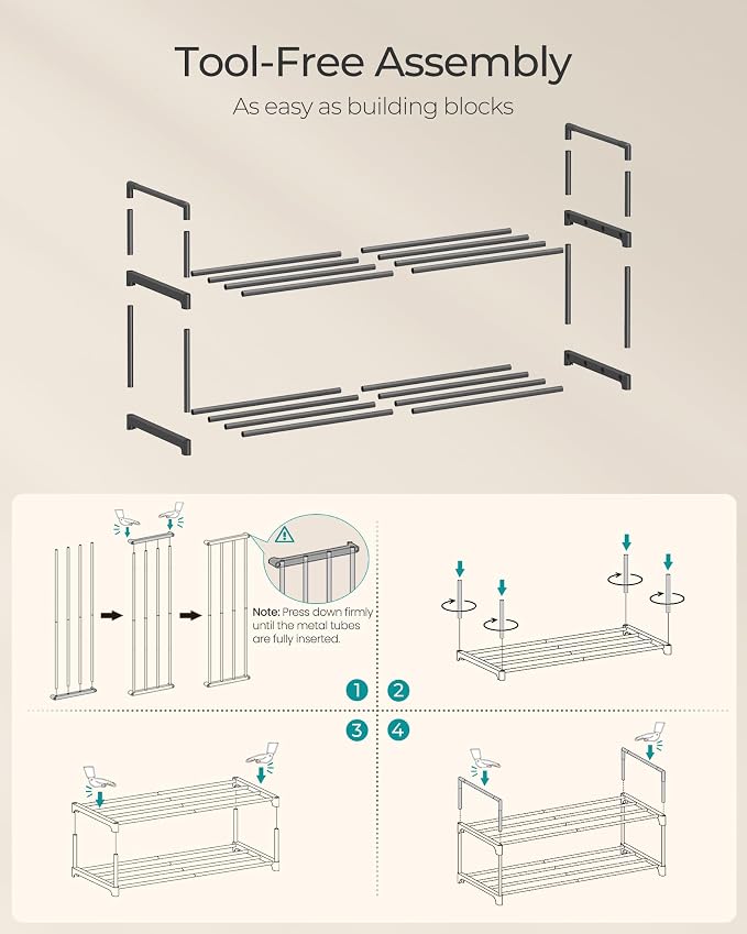 SONGMICS Shoe Rack, 2-Tier Shoe Organizer, Metal Storage Shelf, Upright or - Image 5