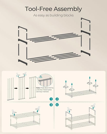 SONGMICS Shoe Rack, 2-Tier Shoe Organizer, Metal Storage Shelf, Upright or - Image 5