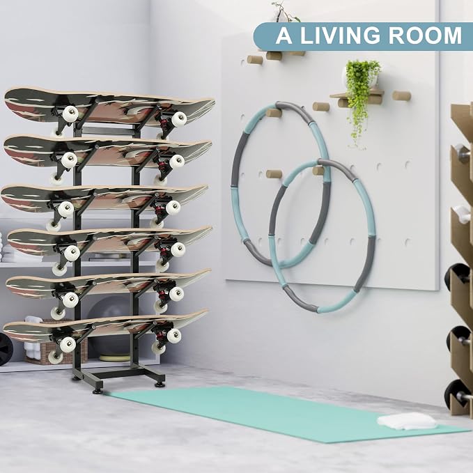 BiJun Skateboard Racks Floor Stand, 6-Layer Skateboard Wall Mount, Snowboard - Image 2