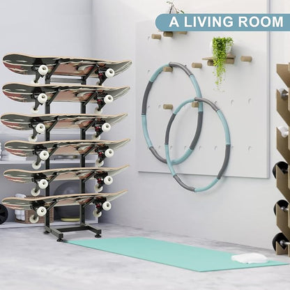 BiJun Skateboard Racks Floor Stand, 6-Layer Skateboard Wall Mount, Snowboard - Image 2