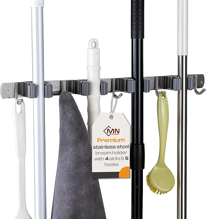 Heavy-Duty Stainless-Steel Broom Holder Wall Mount by Unknown