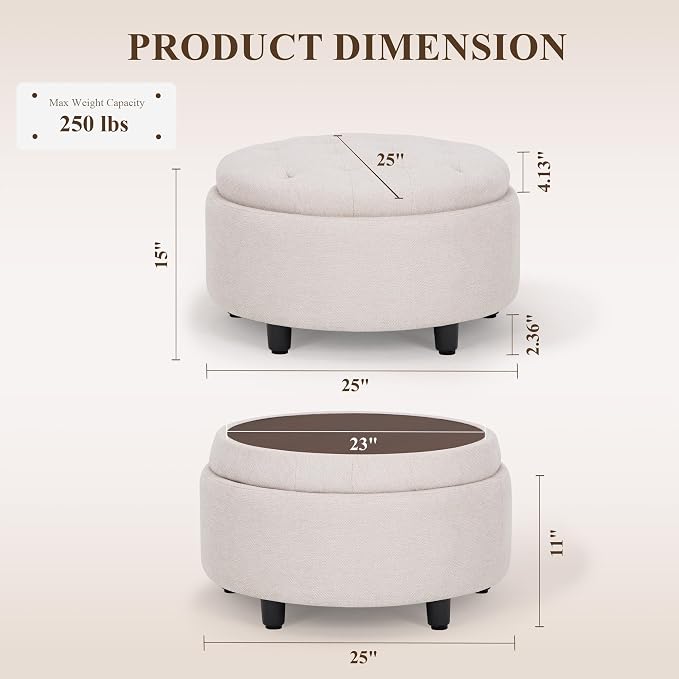 COLAMY Round Hidden Storage Ottoman - Image 2