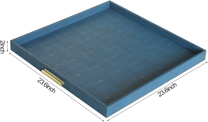 HofferRuffer Extra Large Square Serving Tray, Elegant Faux Leather Ottoman Tray - Image 2