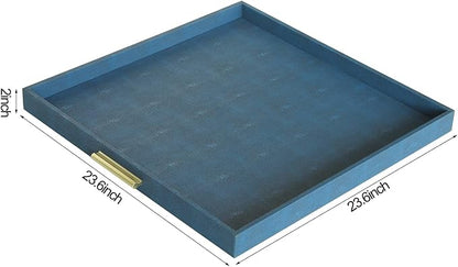 HofferRuffer Extra Large Square Serving Tray, Elegant Faux Leather Ottoman Tray - Image 2