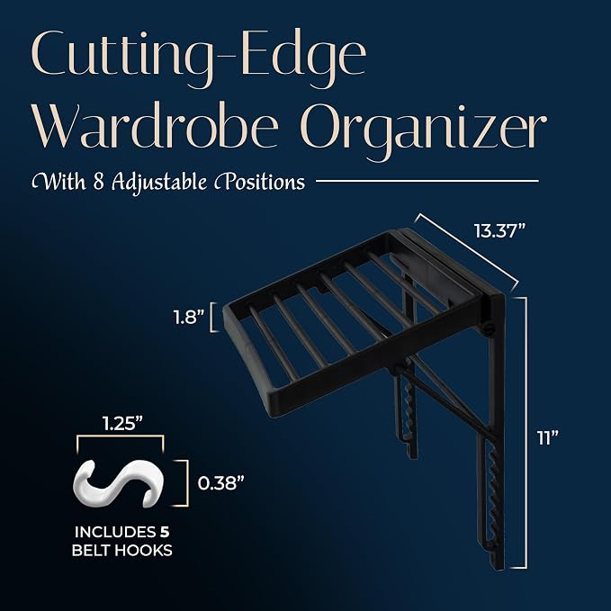 TieMaster Tie Rack and Scarf Organizer, Battery-Free Design, Holds 60 Ties and - Image 3