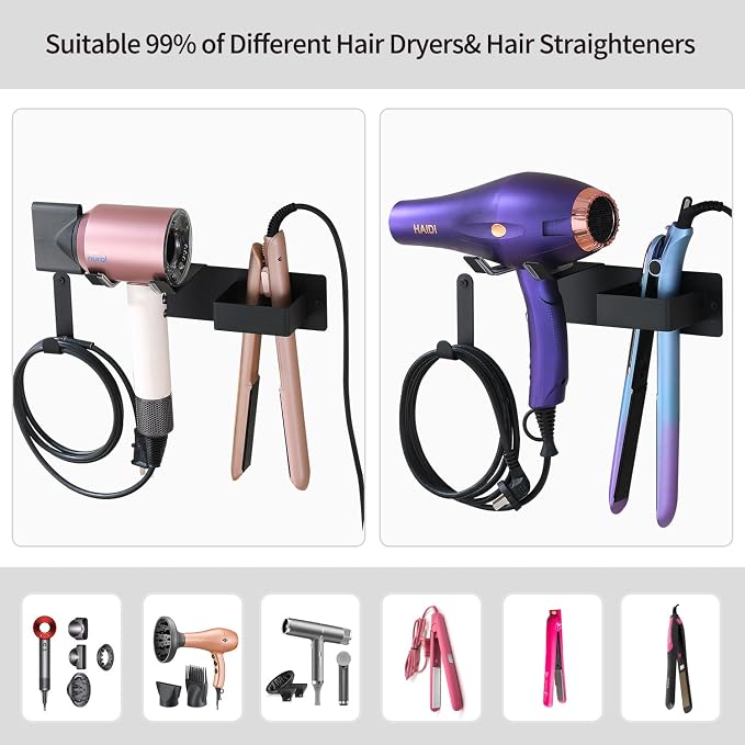 Hair Dryer Holder Wall Mounted, Stainless Steel Blow Dryer Holder - Image 2
