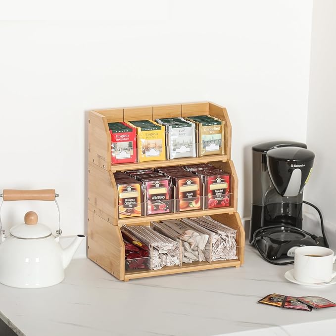 TIOPGHAD 3 Layer Stackable Bamboo Tea Bag Organizer Storage Holder - Image 4
