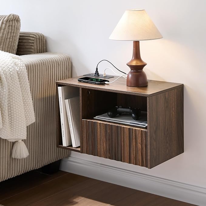 Modern Walnut Fluted Floating Nightstand - Image 6