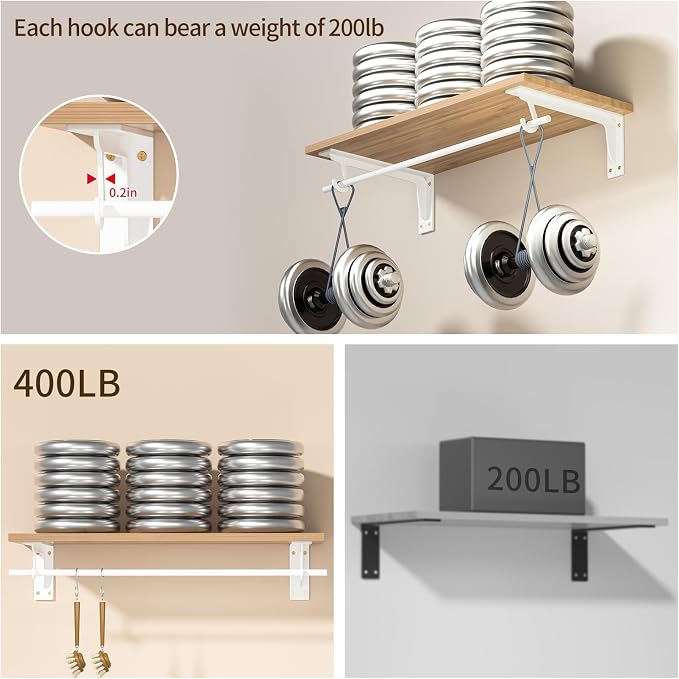 13.5x5.6 in Heavy Duty Closet Rod Support Bracket | 400lbs Capacity Sturdy Wall - Image 3