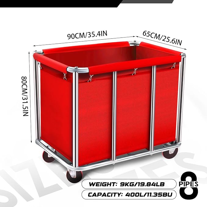 Commercial Laundry Cart with Wheels, 11.35 Bushel Large Rolling Laundry Hamper - Image 2