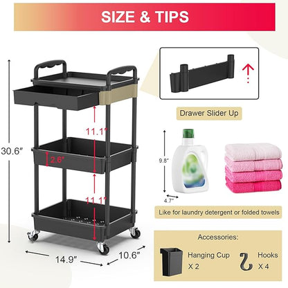 Goovilla 3 Tier Rolling Utility Cart Organizer - Image 4