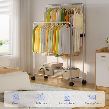 Simple Trending Clothing Clothes Rack Double Rods - Image 2