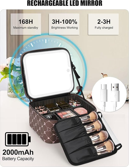 Relavel Travel Makeup Bag With LED Mirror, Small Train Case with Detachable - Image 5
