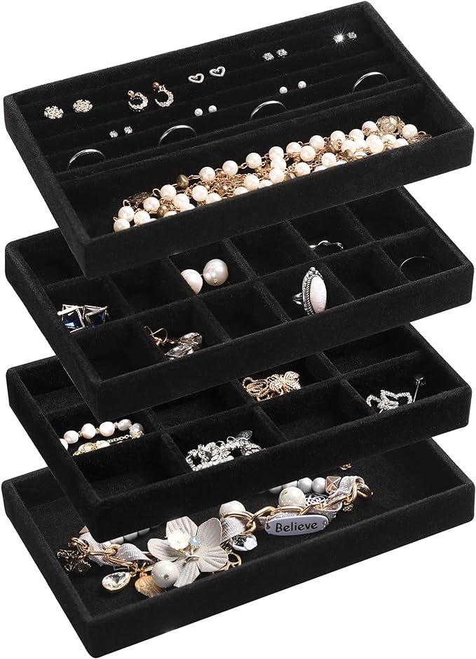 Frebeauty Jewelry Organizer Tray, Stackable Velvet Jewelry Trays, Drawer by Frebeauty
