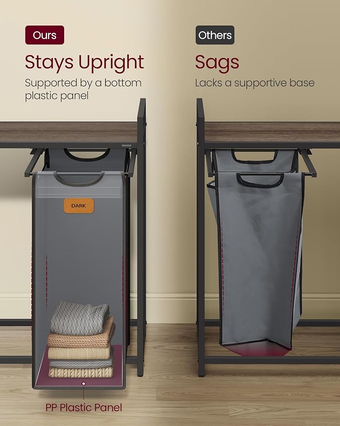 VASAGLE Laundry Hamper with 3 Compartments, 26.4 Gal. Laundry Sorter, Rolling - Image 5