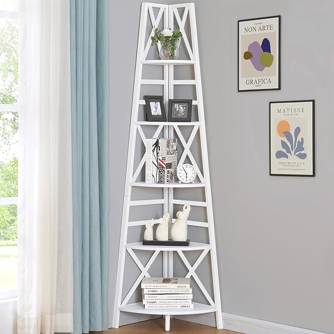 HOMBAZAAR 5 Tier Corner Shelf, 72 Inch Industrial Corner Bookshelf, Tall Ladder by Hombazaar