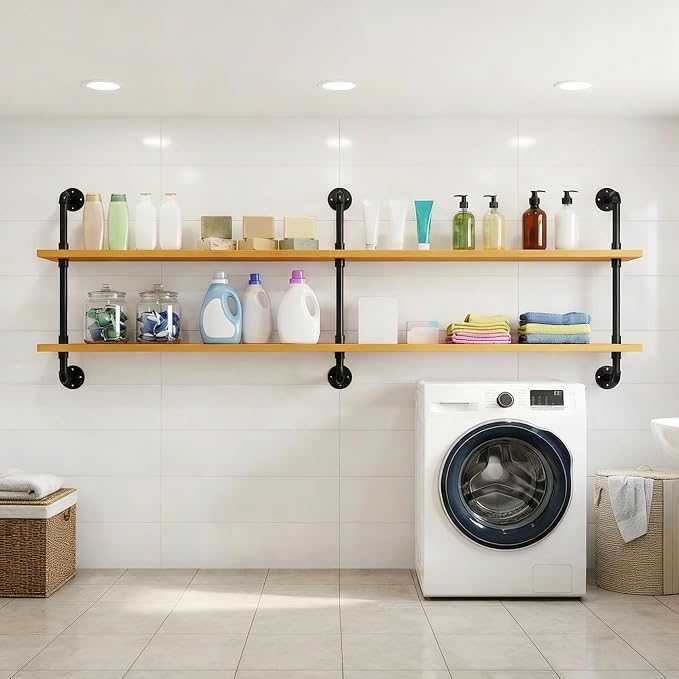 HDDFER Industrial Pipe Shelving Rustic Floating Bookshelf - Image 5