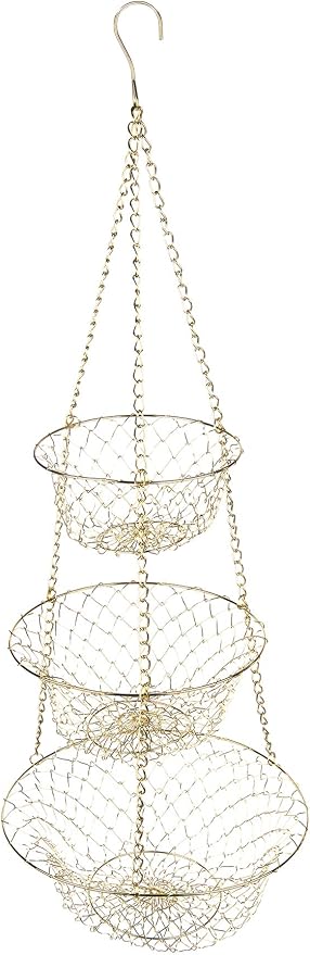 Fox Run 3-Tier Gold Kitchen Hanging Fruit Baskets - Image 3