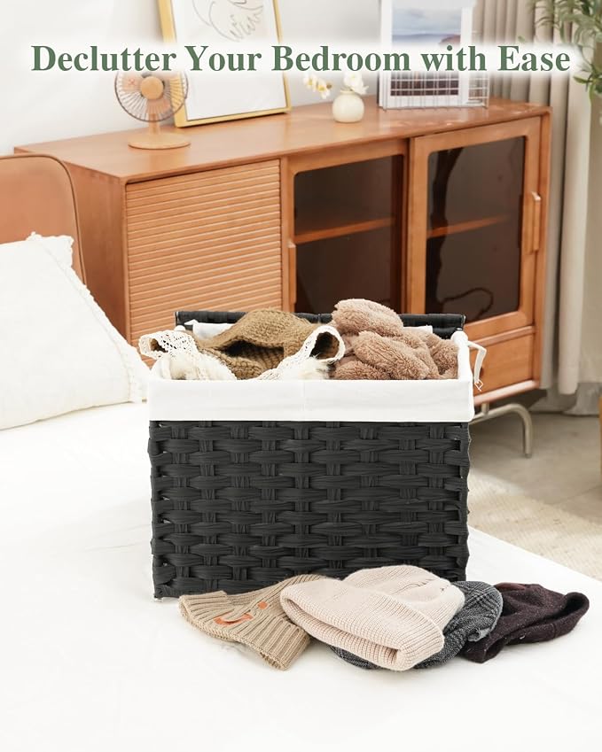 SETVSON Storage Basket with Lid, 2-Lid PE Rattan Storage Bin, 2 Separate Lids - Image 5