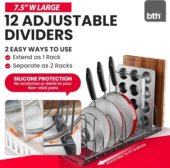 Better Things Home 12+ Expandable Pan and Pot Lid Organizer Rack - Image 2