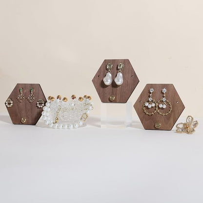 GemeShou 3pcs wooden jewelry earring organizer holder, walnut earring studs - Image 9
