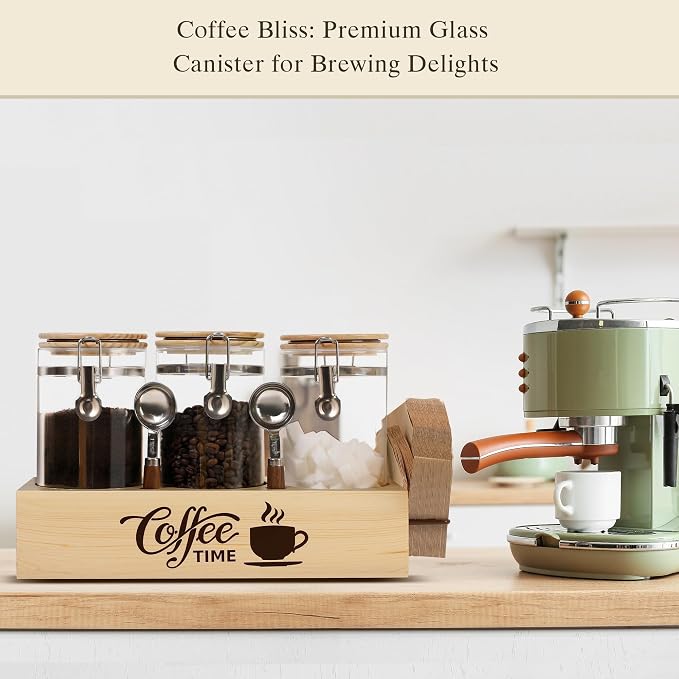 Glass Coffee Canister Set with Shelf & Spoons - Image 6