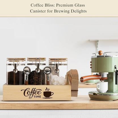 Glass Coffee Canister Set with Shelf & Spoons - Image 6