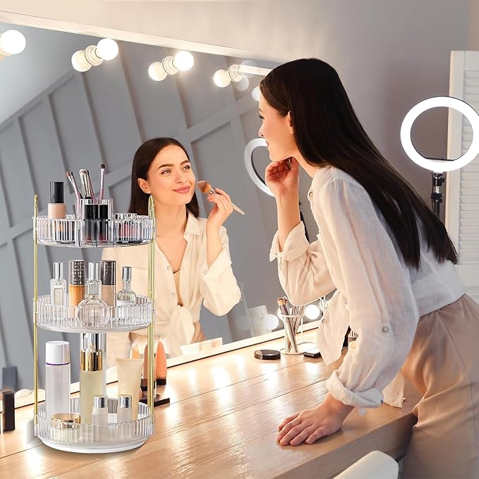 360° Rotating Makeup Organizer, Large-Capacity Skincare Make Up Storage 3 Tier - Image 3