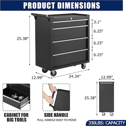 Rolling Tool Chest with Wheels, 4 Drawer Tool Storage Cabinet, Portable Toolbox - Image 3