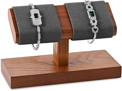 Oirlv Solid Wood Double Watch Display Stand Watch Bracelet Organizer（Grey） - Image 6