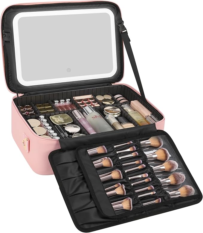 Relavel Large Makeup Case with LED Mirror, Train Cosmetic Case with Separate by Relavel