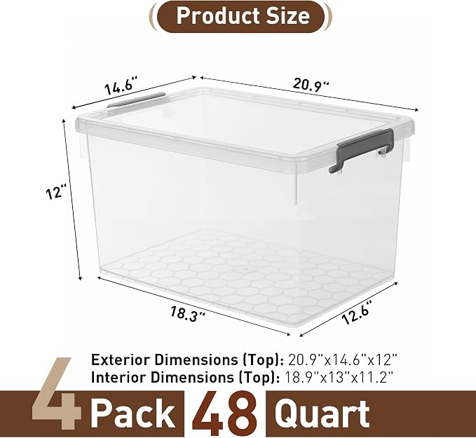 Citylife 48 Qt Ultra-Thick Clear Plastic Storage Bins - Image 3