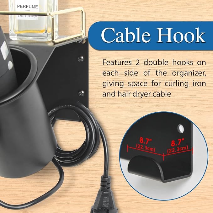 J JACKCUBE DESIGN Hair Dryer Holder Wall Mount Bathroom Vanity Hair Styling - Image 4
