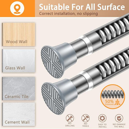 2PCS Silver Shower Curtain Rod 23-46Inch, Tension Curtain Rods No Drilling | - Image 4