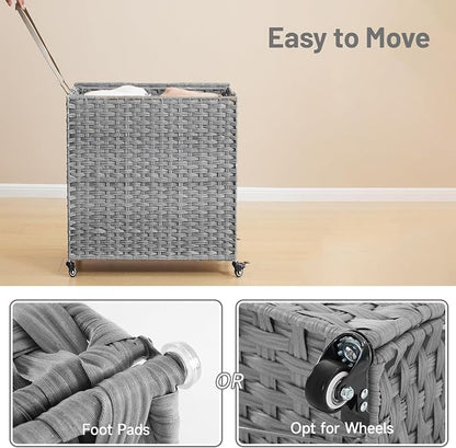 Laundry Hamper with Wheels, 39.6 Gallon Rolling Laundry Basket with Lid - Image 7