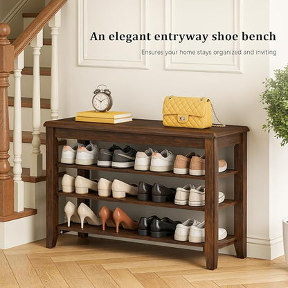 Taitiy Shoe Bench Storage Rubberwood, Entryway Bench - Image 3