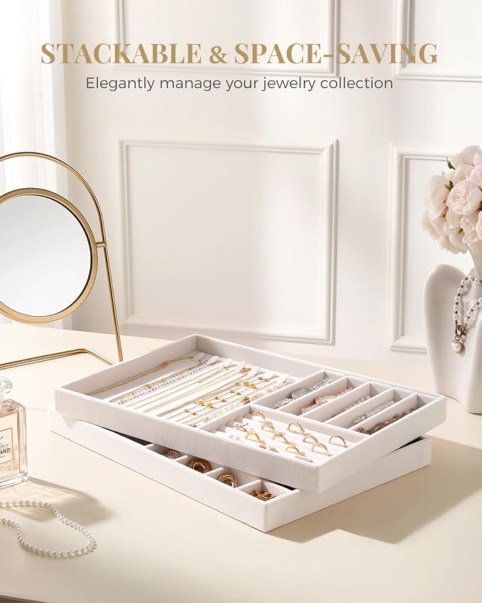 Lolalet Jewelry Drawer Organizer Inserts, Stackable Velvet Tray Jewelry Storage - Image 3