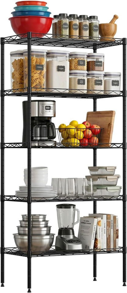 FDW 5 Tier 22L x 12W x 48H Pantry Shelves Adjustable Storage Rack Metal Shelf by FDW