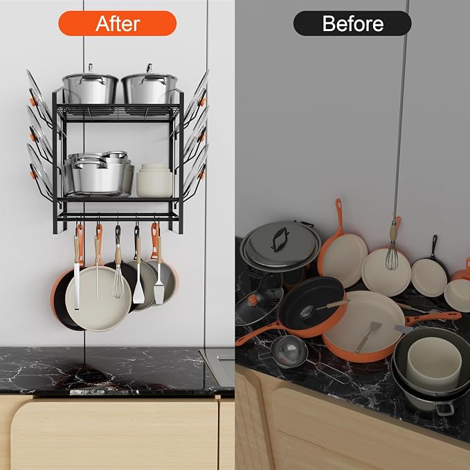 17 Inch Pot Rack Wall Mounted, 2 Tier Pots and Pans Organizer - Image 7