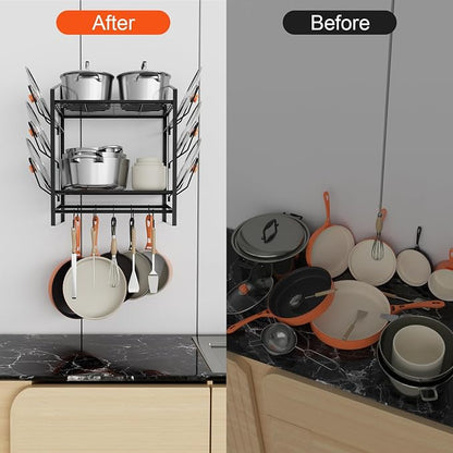 17 Inch Pot Rack Wall Mounted, 2 Tier Pots and Pans Organizer - Image 7