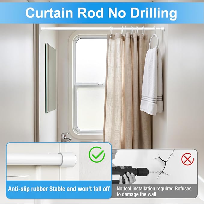 4 Pack Spring Loaded Tension Rod 16-26" Adjustable Curtain Rods No Drill - Image 7