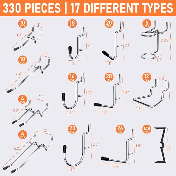 INCLY 330PCS Upgraded Pegboard Accessories Organizer Kit, Peg Board Hooks - Image 3