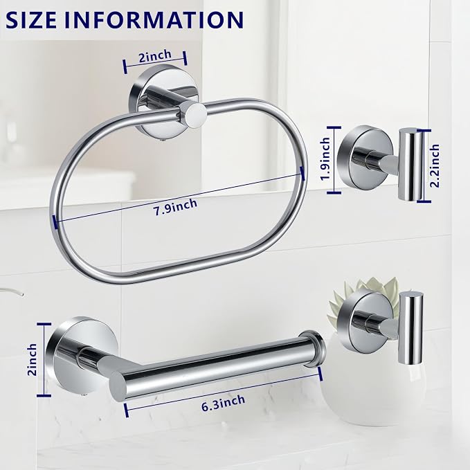 Bathroom Hardware Set Includes Towel Ring, Toilet Paper Holder and 2 Towel Hooks - Image 6
