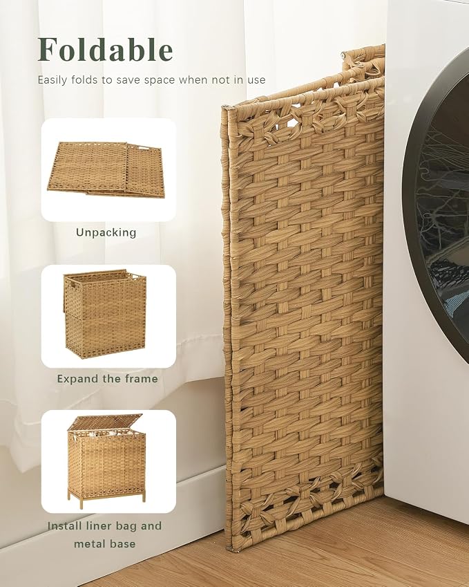 SETVSON Laundry Hamper with Lid 132 L, Clothes Hamper with Lid, Handwoven - Image 7