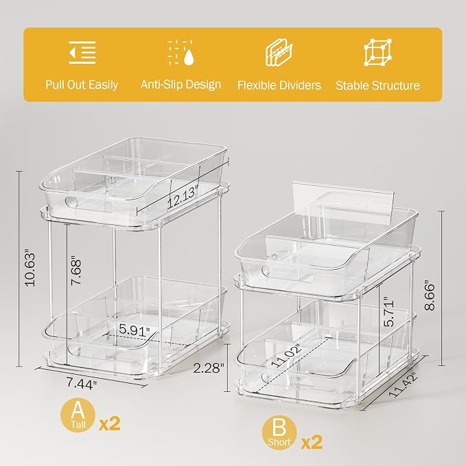 Delamu 2-Tier Under Sink Organizers and Storage, Pull Out Kitchen Pantry - Image 5
